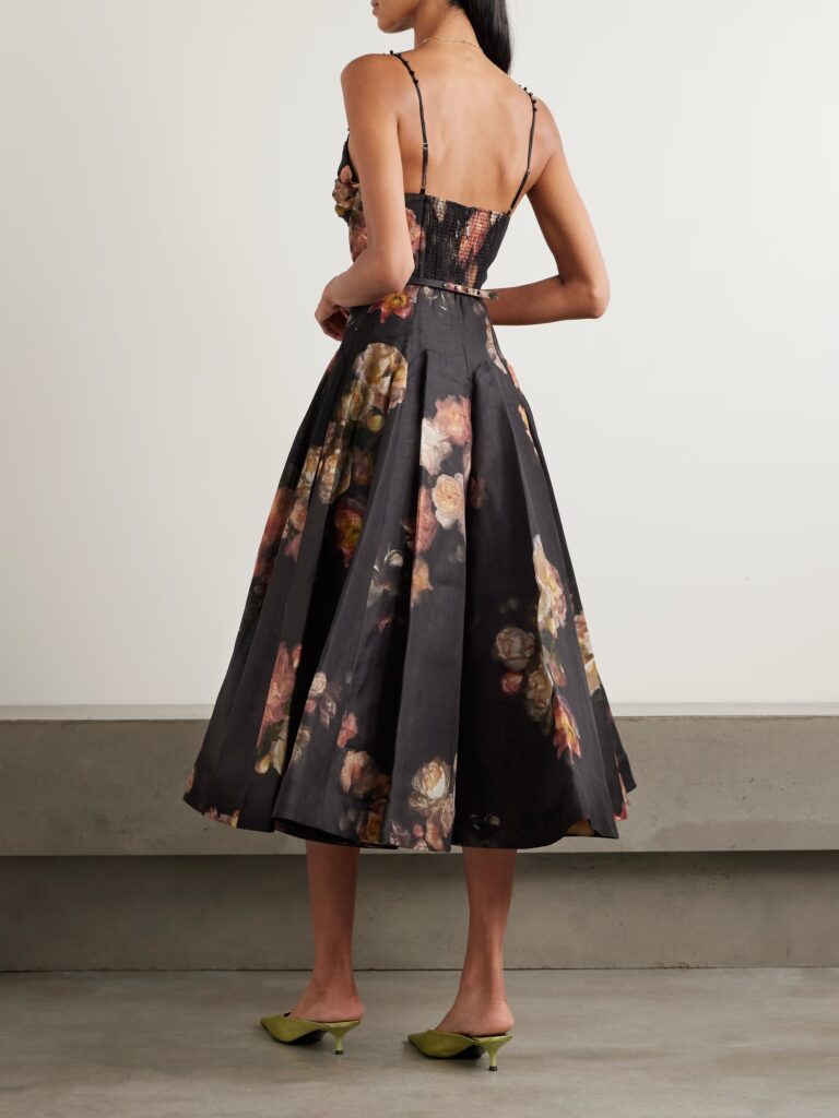 Hypnotic Embellished Belted Cutout Linen and Silk-Blend Midi Dress Full Size Image 4