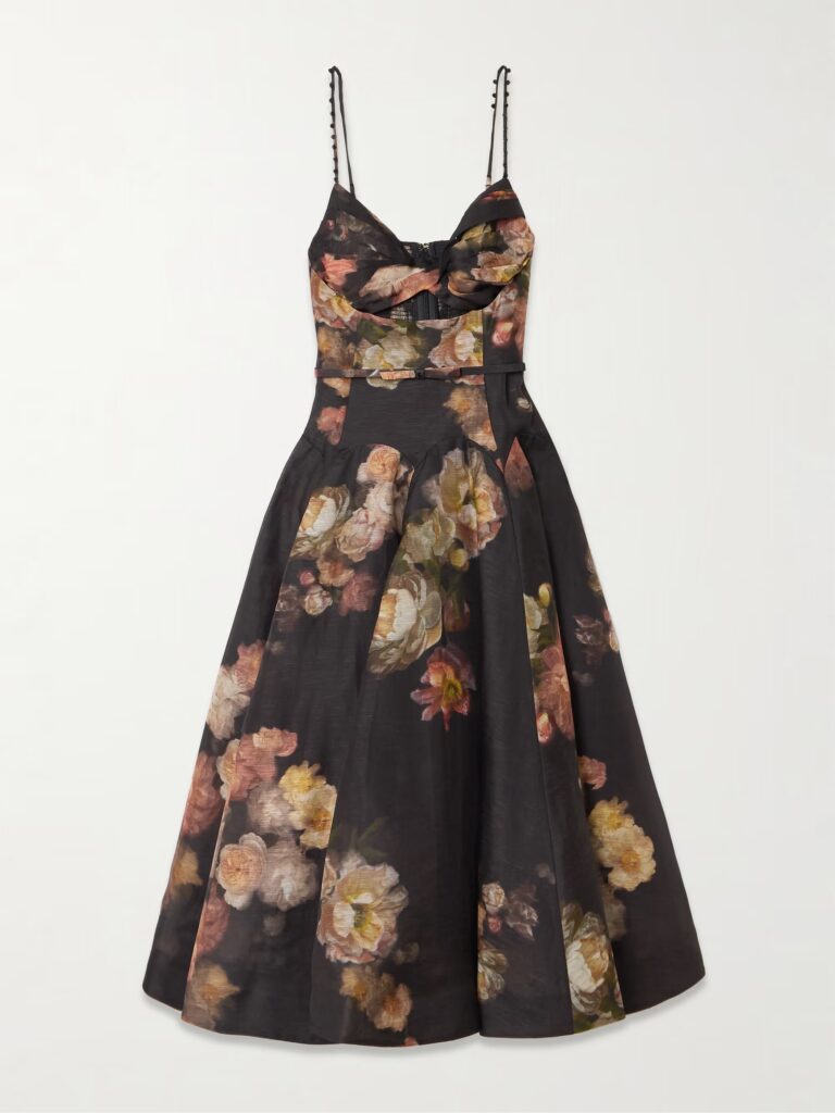 Hypnotic Embellished Belted Cutout Linen and Silk-Blend Midi Dress Full Size Image 2