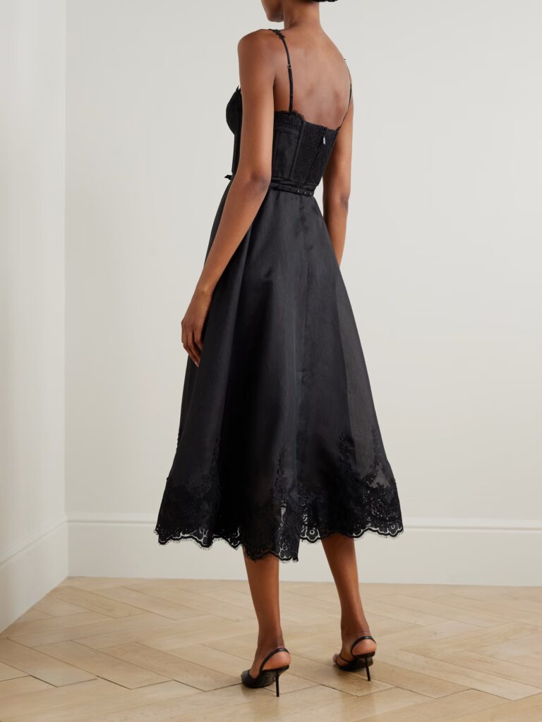 Hypnotic Picnic Belted Lace-Trimmed Linen and Silk-Blend Midi Dress Full Size Image 2