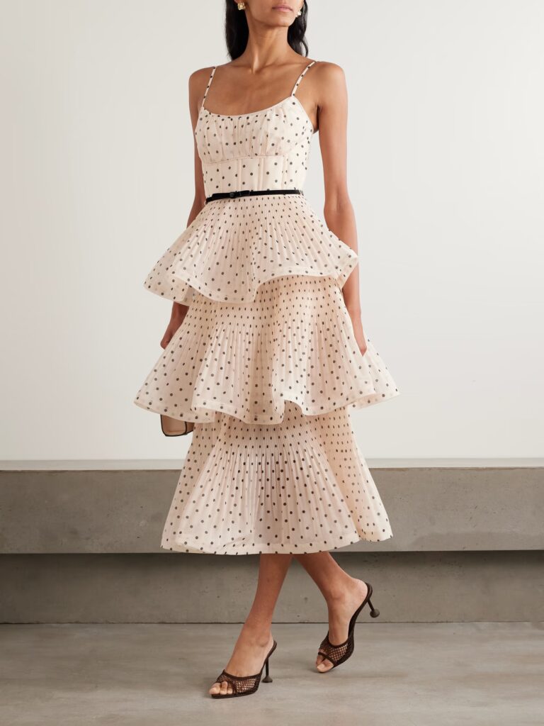 Pleated Tiered Polka-Dot Organza Midi Dress Full Size Image 1