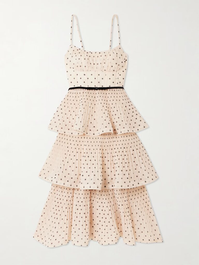Pleated Tiered Polka-Dot Organza Midi Dress Full Size Image 3