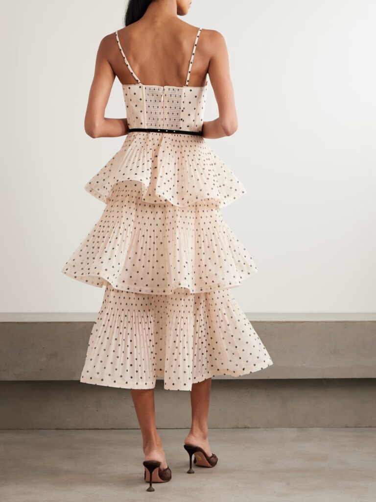 Pleated Tiered Polka-Dot Organza Midi Dress Full Size Image 2