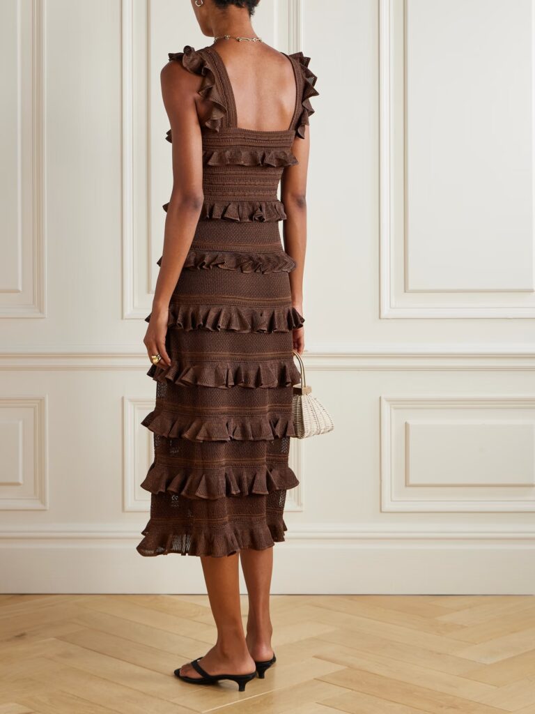 Ruffled Tiered Pointelle-Knit Midi Dress Full Size Image 4