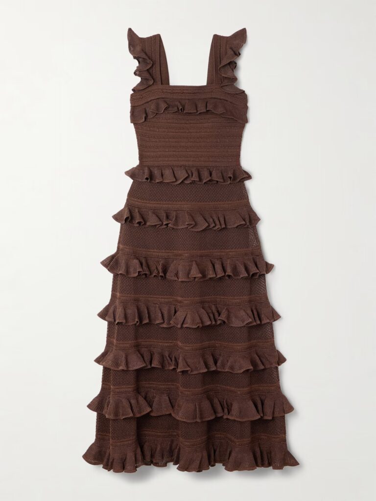 Ruffled Tiered Pointelle-Knit Midi Dress Full Size Image 3