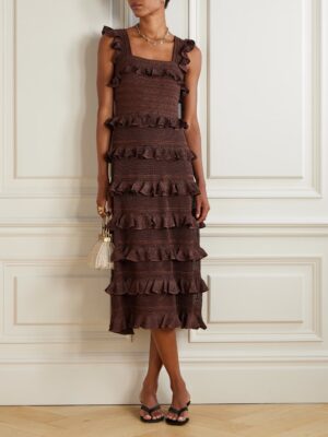 ZIMMERMANN Ruffled Tiered Pointelle-Knit Midi Dress