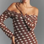 Long-Sleeve Off-The-Shoulder Mesh Maxi Dress Thumbnail 4