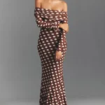 Long-Sleeve Off-The-Shoulder Mesh Maxi Dress Thumbnail 1