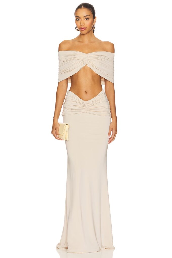 Drop Shoulder Top and Draped Long Skirt Set Full Size Image 1