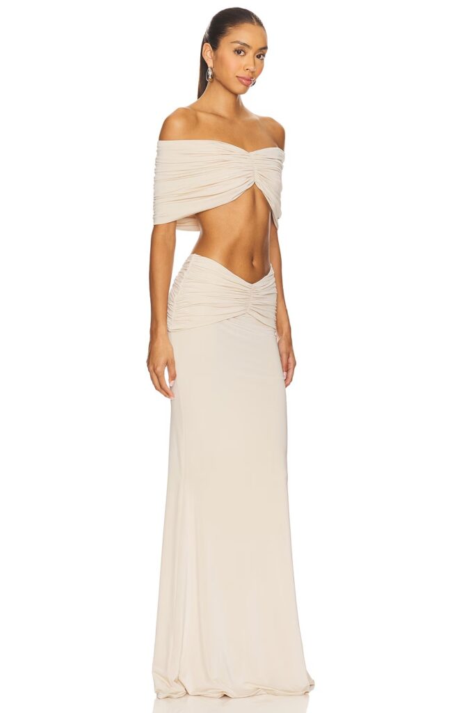 Drop Shoulder Top and Draped Long Skirt Set Full Size Image 2