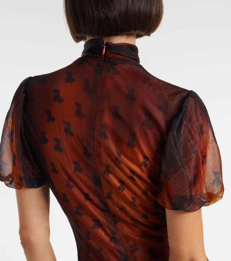 Bow-detailed Printed Sheer Midi Dress Full Size Image 2