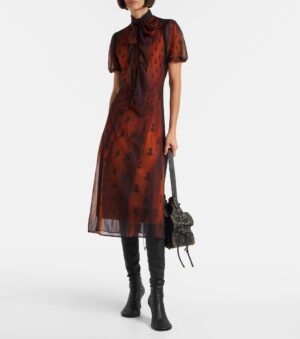 ACNE STUDIOS Bow-detailed Printed Sheer Midi Dress