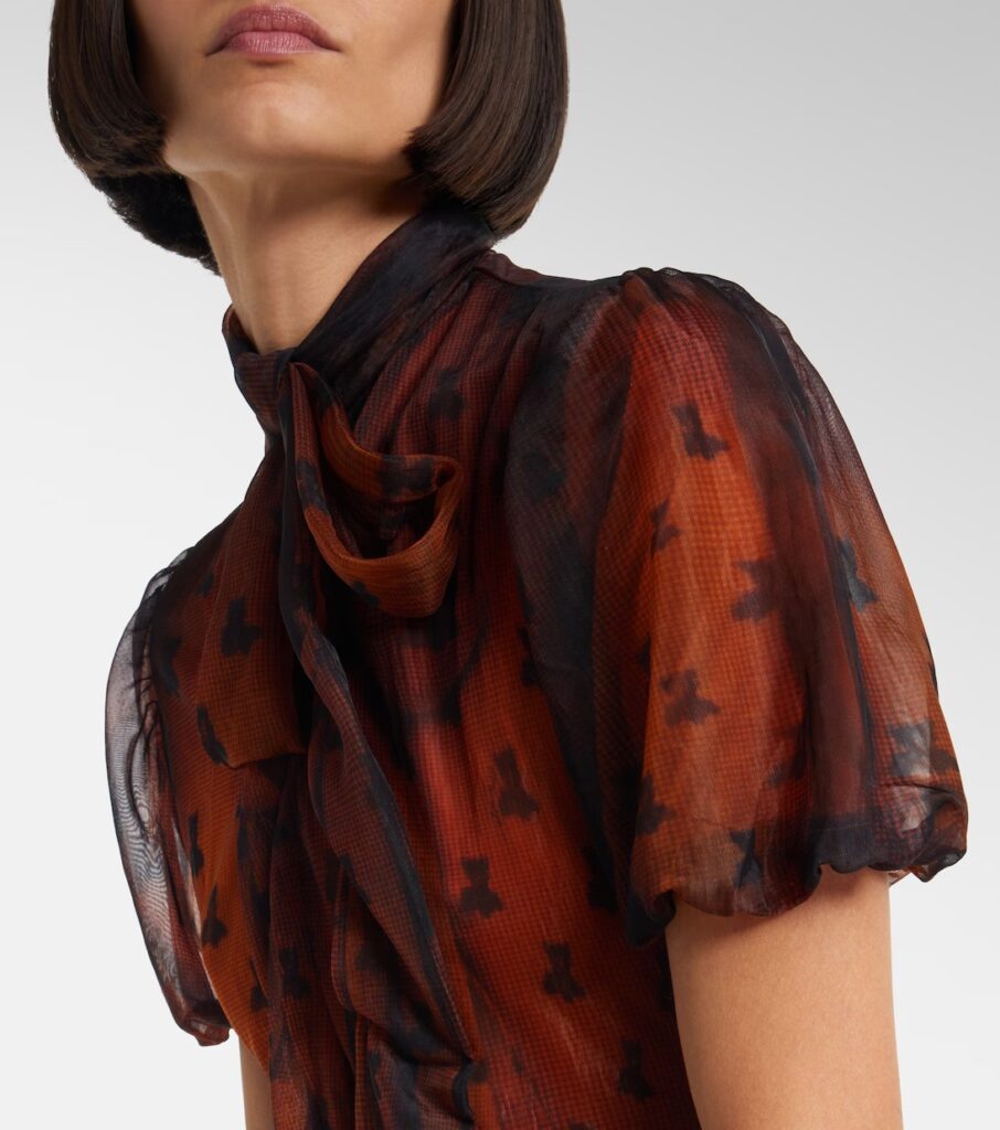 Bow-detailed Printed Sheer Midi Dress Full Size Image 4