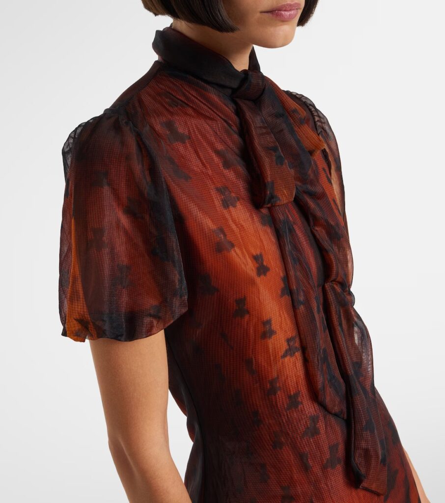 Bow-detailed Printed Sheer Midi Dress Full Size Image 5
