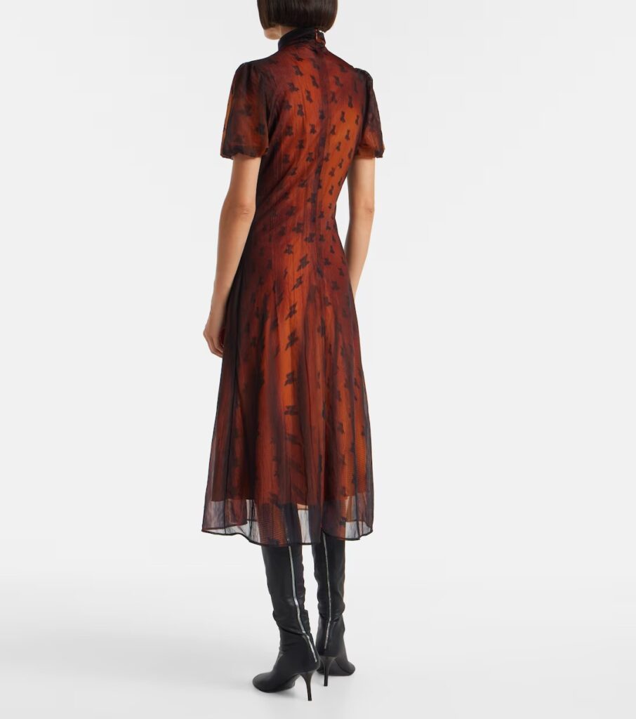 Bow-detailed Printed Sheer Midi Dress Full Size Image 6