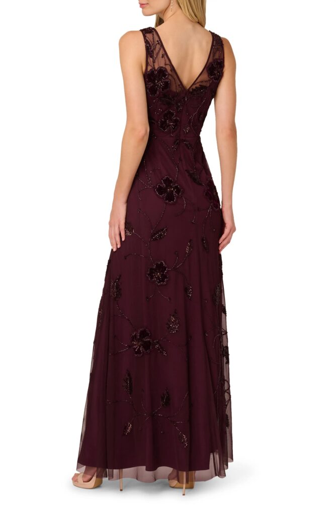 Beaded Floral Velvet Gown Full Size Image 5