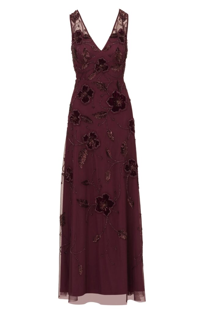 Beaded Floral Velvet Gown Full Size Image 4