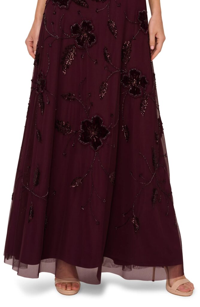 Beaded Floral Velvet Gown Full Size Image 2