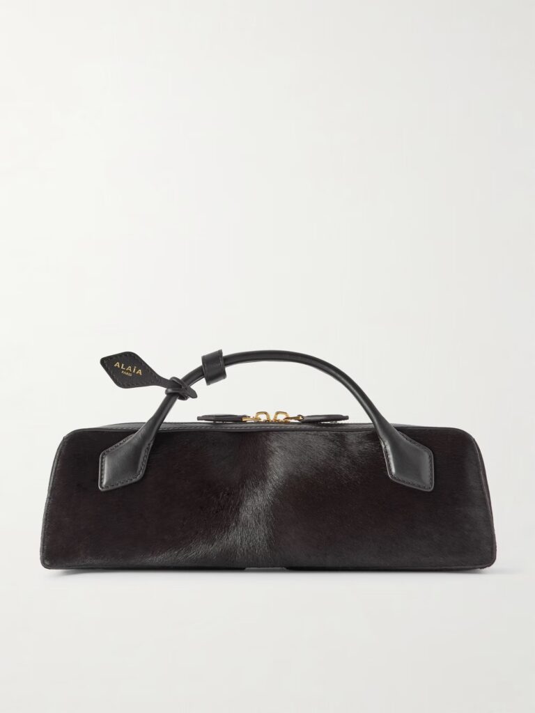 Le Teckel Leather-trimmed Calf Hair Clutch Full Size Image 1