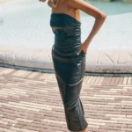 The Soleil Faux-leather Strapless Midi Dress Thumbnail 2