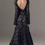 High-Neck Long-Sleeve Knit Midi Dress Thumbnail 3