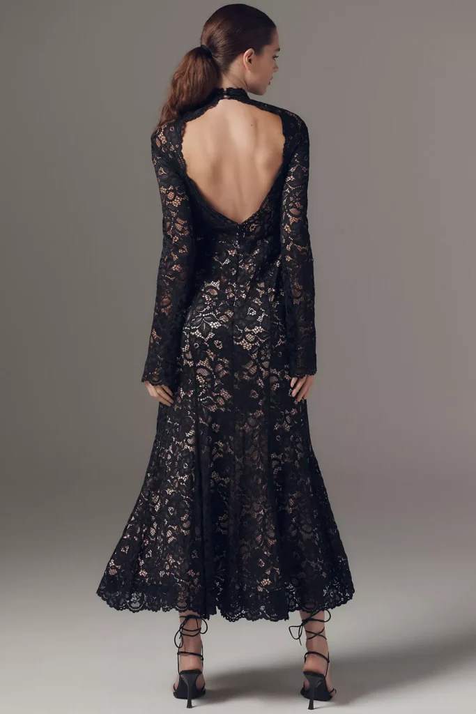 High-Neck Long-Sleeve Knit Midi Dress Full Size Image 3