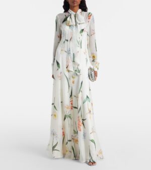 LEO LIN Lilith Floral Tie-neck Maxi Dress