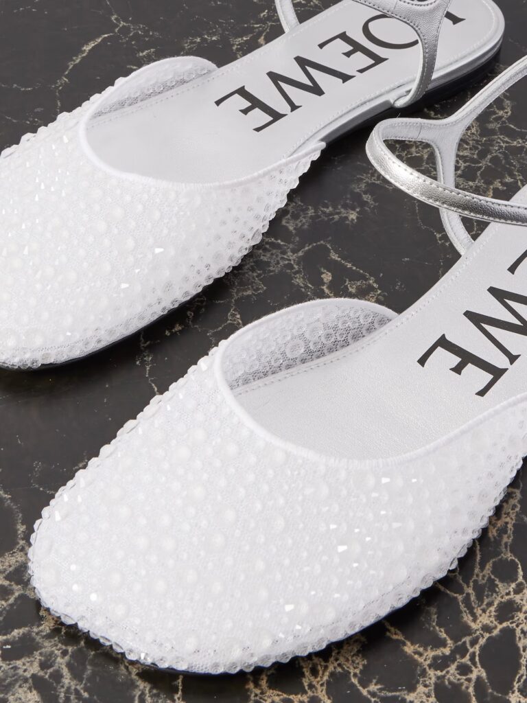 Crystal-embellished Leather and Mesh Ballet Flats Full Size Image 4