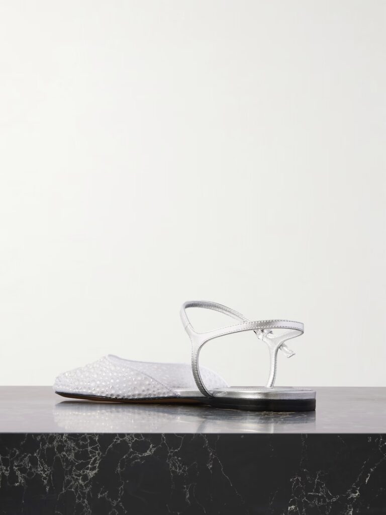 Crystal-embellished Leather and Mesh Ballet Flats Full Size Image 2
