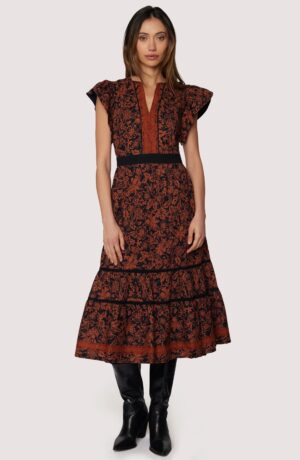 LOST + WANDER Lady Siena Floral Cap Sleeve Cotton Midi Dress