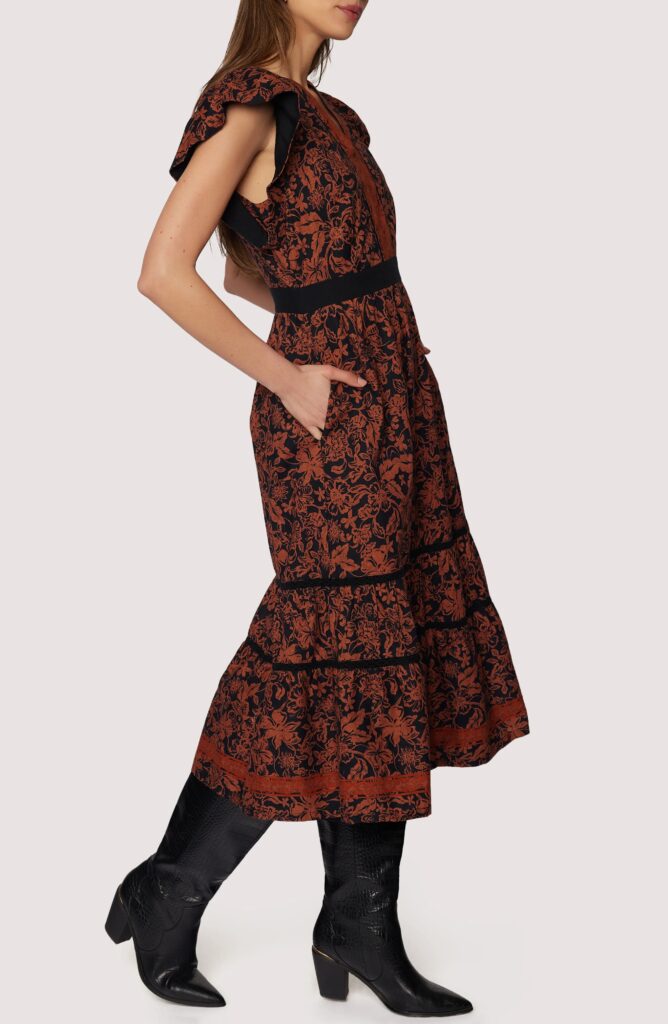 Lady Siena Floral Cap Sleeve Cotton Midi Dress Full Size Image 3