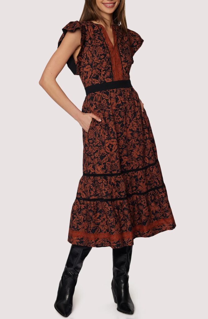 Lady Siena Floral Cap Sleeve Cotton Midi Dress Full Size Image 4