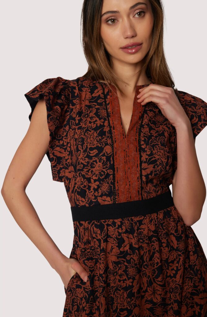 Lady Siena Floral Cap Sleeve Cotton Midi Dress Full Size Image 2