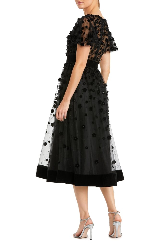 Embellished Butterfly Sleeve Velvet Hem Midi Dress Full Size Image 2