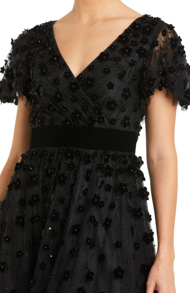 Embellished Butterfly Sleeve Velvet Hem Midi Dress Full Size Image 3