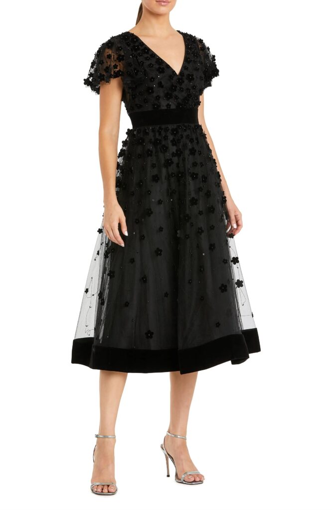 Embellished Butterfly Sleeve Velvet Hem Midi Dress Full Size Image 1
