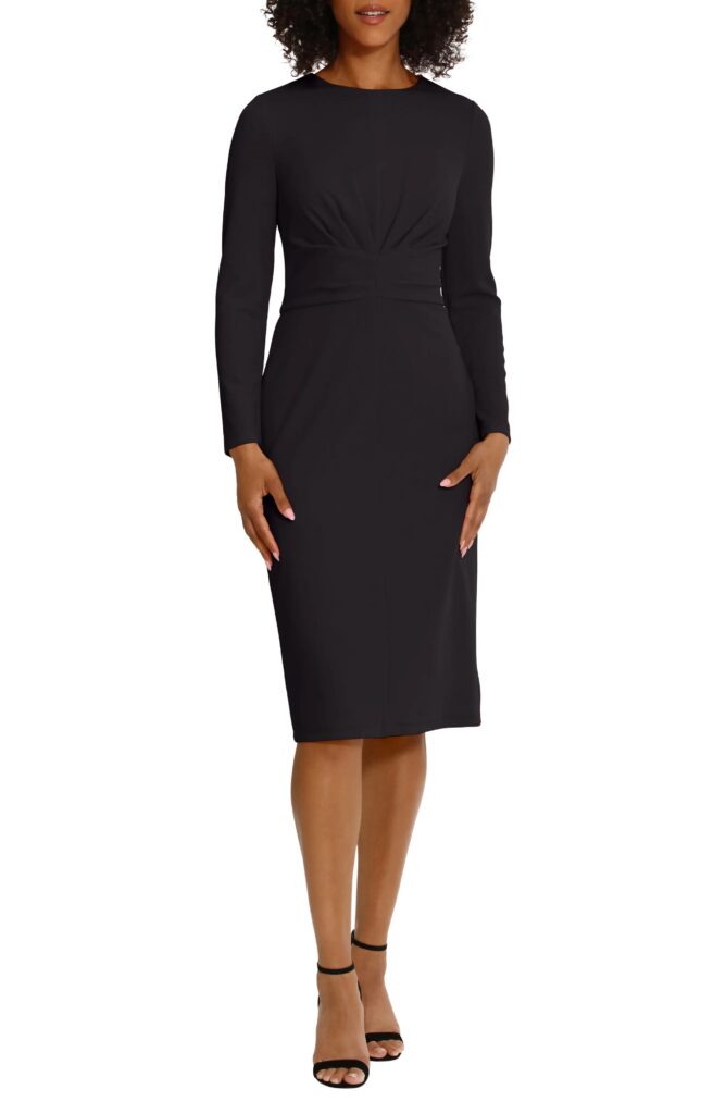 Gathered Empire Waist Long Sleeve Dress Full Size Image 1