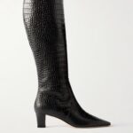 Penelope 50 Croc-effect Leather Knee Boots Thumbnail 1