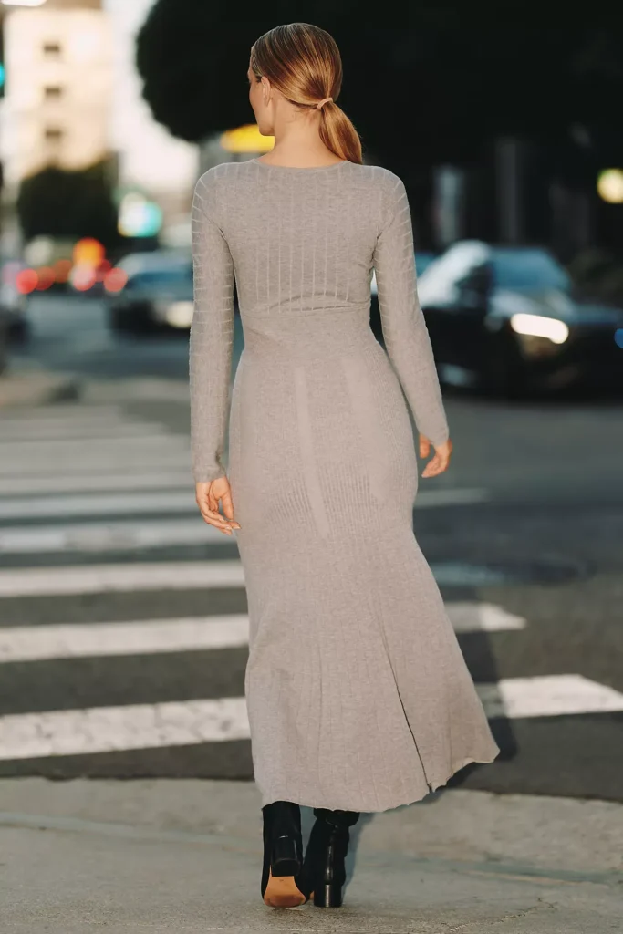 Long-Sleeve Slim Sweater Maxi Dress Full Size Image 3
