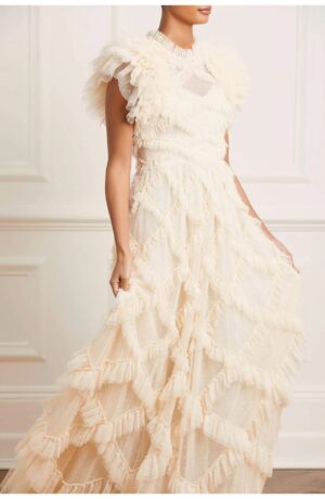 NEEDLE & THREAD Needle & Thread Genevieve Ruffle Short Sleeve Maxi Gown