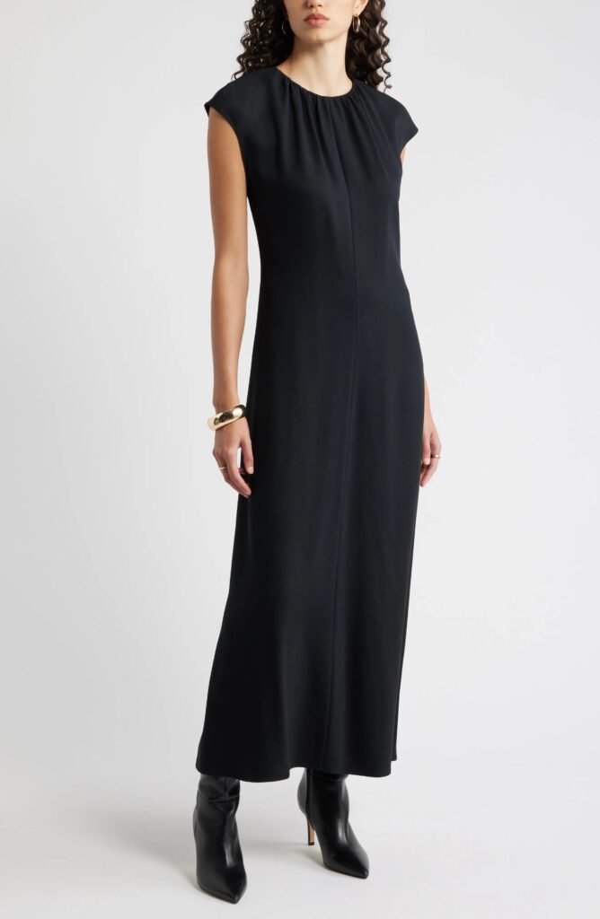 Shirred Cap Sleeve Maxi Dress Full Size Image 1