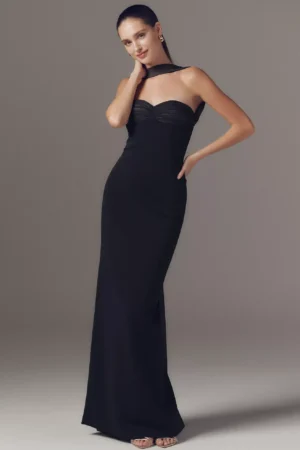 Daufine Neck Scarf Sweetheart Maxi Dress