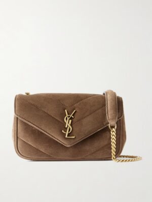 SAINT LAURENT Small Quilted Suede Shoulder Bag