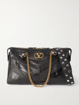VALENTINO GARAVANI Growl Medium Embellished Leather Shoulder Bag