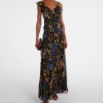 Madeline Ruffled Floral Silk Maxi Dress Thumbnail 1