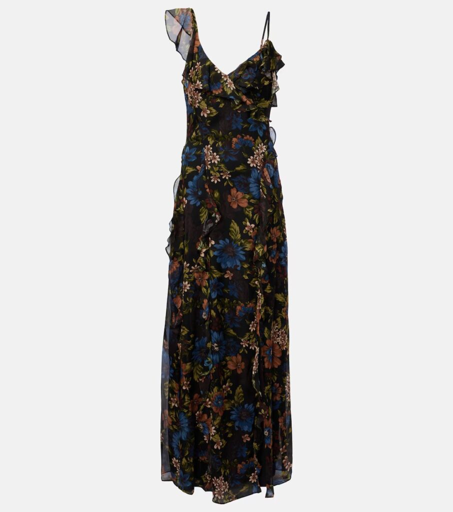 Madeline Ruffled Floral Silk Maxi Dress Full Size Image 3