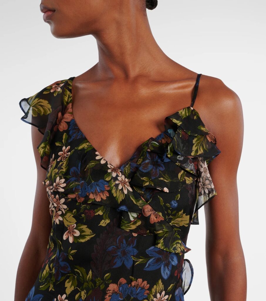 Madeline Ruffled Floral Silk Maxi Dress Full Size Image 5