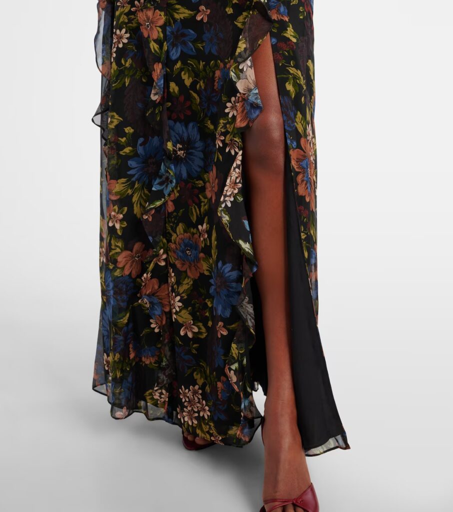 Madeline Ruffled Floral Silk Maxi Dress Full Size Image 2