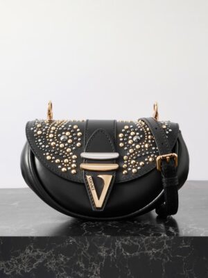 VERSACE Virtus Small Studded Leather Shoulder Bag