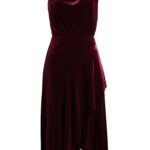 Cowl Neck High-low Velvet Midi Dress Thumbnail 6