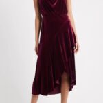 Cowl Neck High-low Velvet Midi Dress Thumbnail 1